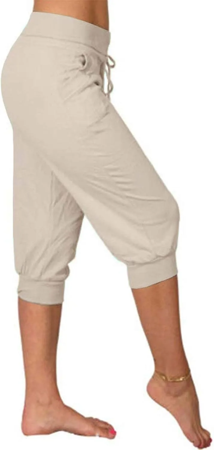 Wkishenl Women's Capri Joggers Summer Elestic Solid Color Capri Pants Cuffed Athletic Casual Soft Sweatpants with Pockets