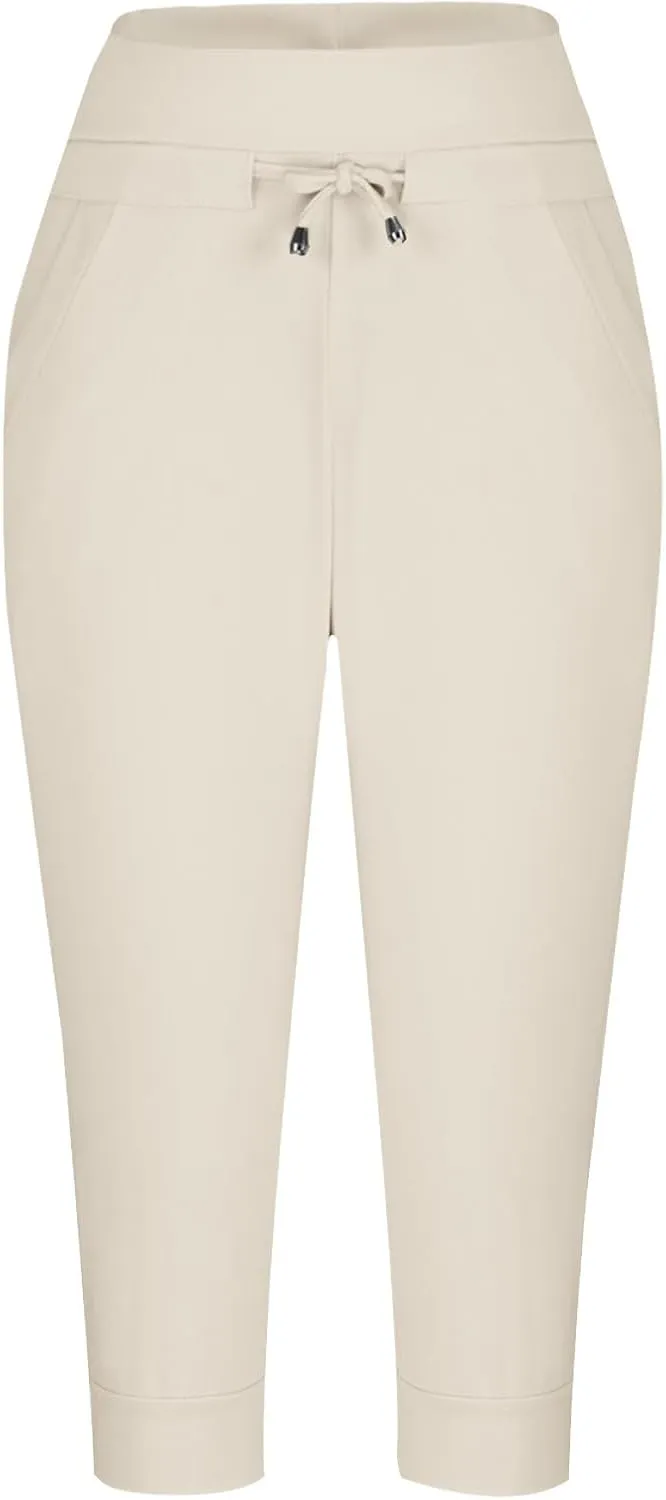 Wkishenl Women's Capri Joggers Summer Elestic Solid Color Capri Pants Cuffed Athletic Casual Soft Sweatpants with Pockets