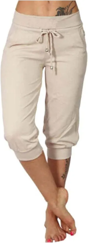 Wkishenl Women's Capri Joggers Summer Elestic Solid Color Capri Pants Cuffed Athletic Casual Soft Sweatpants with Pockets