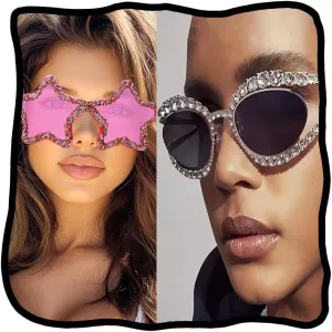 Woeoe Bling Sunglasses for Women Cat Eye Sun Glasses Star Rhinestone Glasses Oversized Diamond Crystal Sunglasses Vintage