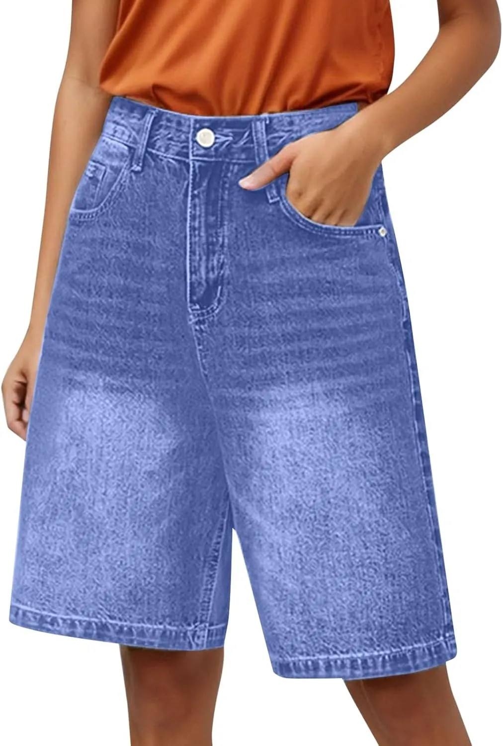 Women Bermuda Denim Shorts Casual High Rise Jean Shorts Straight Wide Leg Jeans Short Summer Lounge Pants w/Pockets