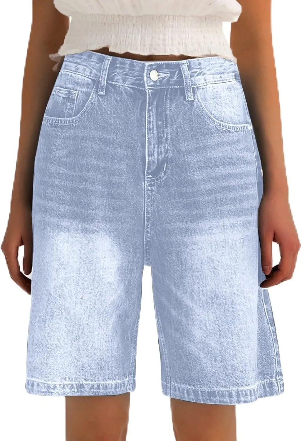 Women Bermuda Denim Shorts Casual High Rise Jean Shorts Straight Wide Leg Jeans Short Summer Lounge Pants w/Pockets