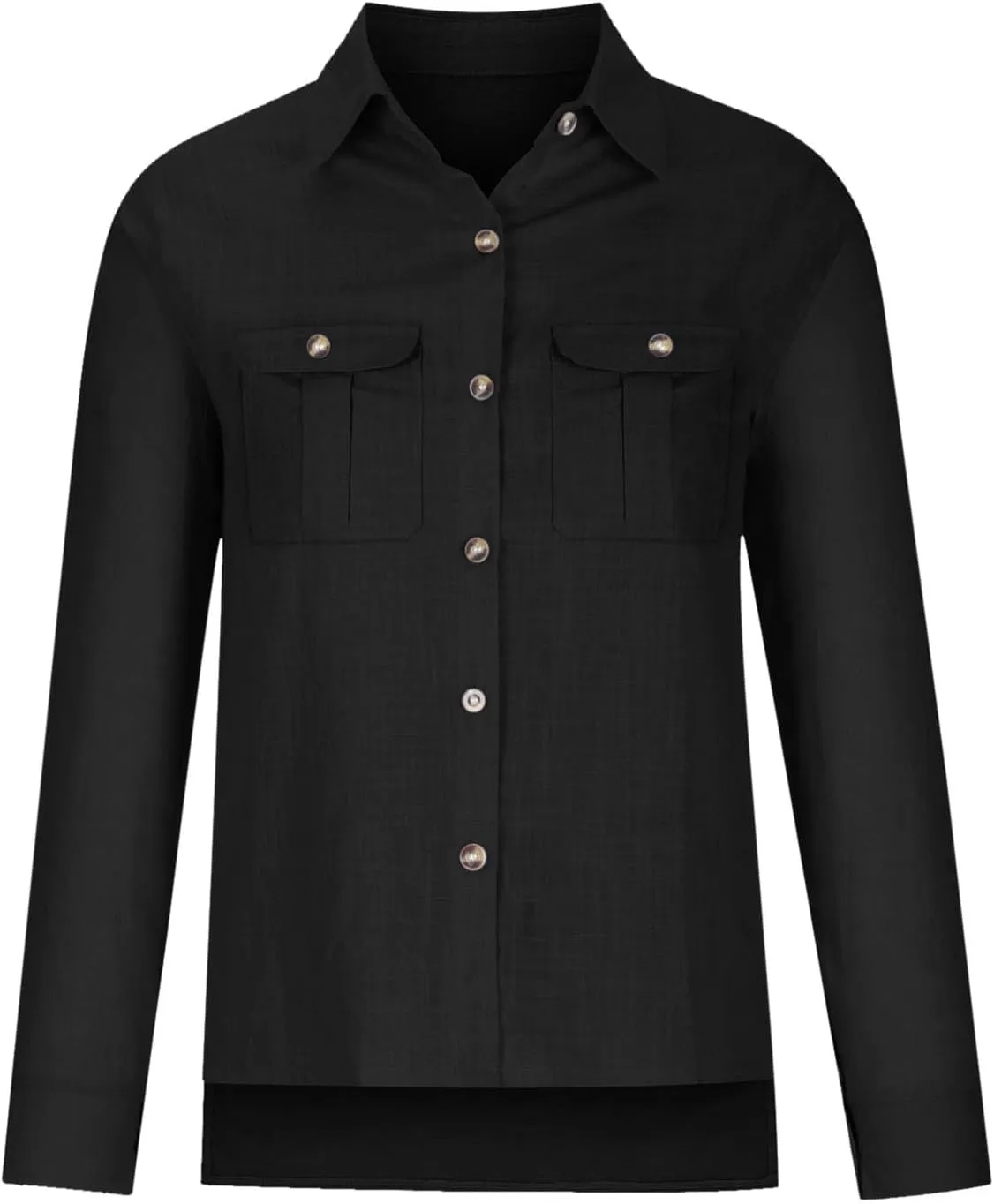 Women Buttons Shirt Cotton Linen Cuffed Sleeve V-Neck Oversized Shirts Casual Loose Solid Blouse Tunic Tops