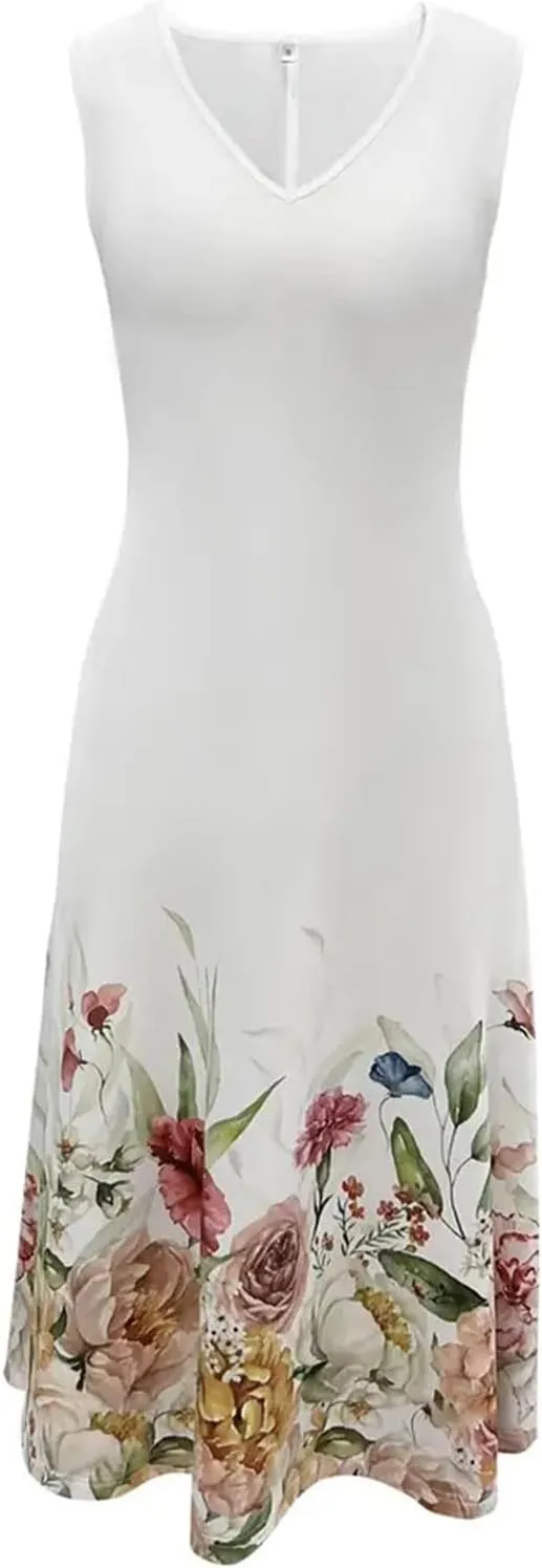 Women Casual Loose Sundress 2 Piece Set Floral Short Sleeve A-Line Midi Dress and Short Sleeve Top Flowy Dress Beach
