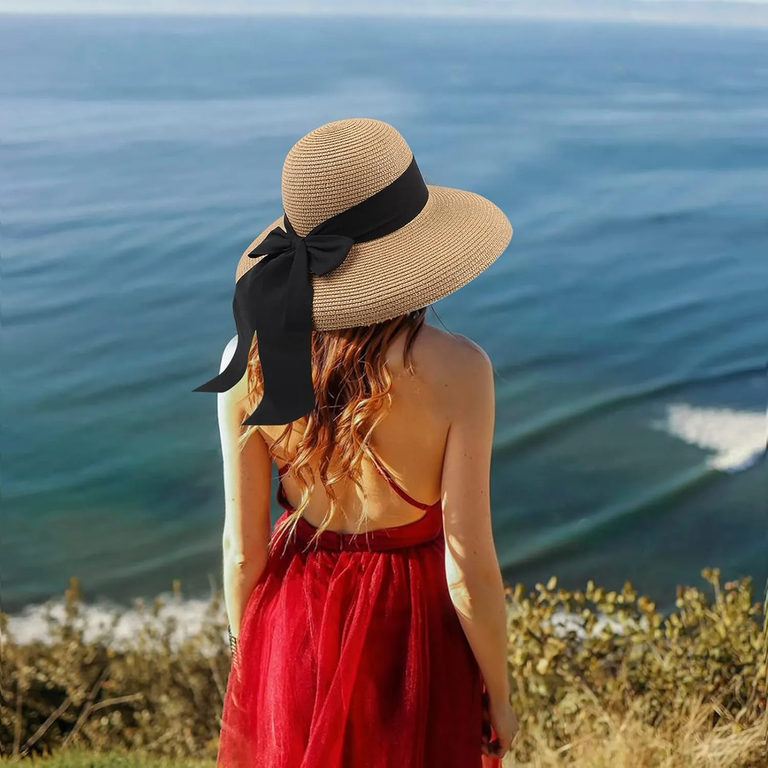 Women Ladies Floppy Beach Sun Foldable Cap New Summer Wide Brim Straw Hat Bucket Cap for Beach Fishing Hiking