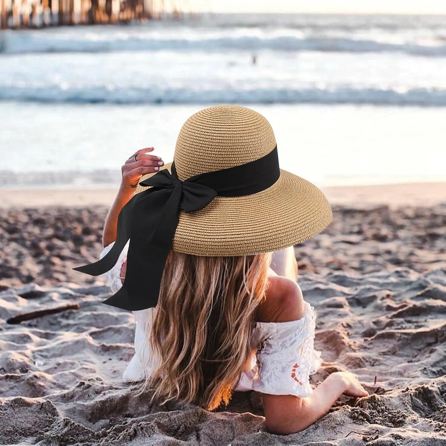 Women Ladies Floppy Beach Sun Foldable Cap New Summer Wide Brim Straw Hat Bucket Cap for Beach Fishing Hiking