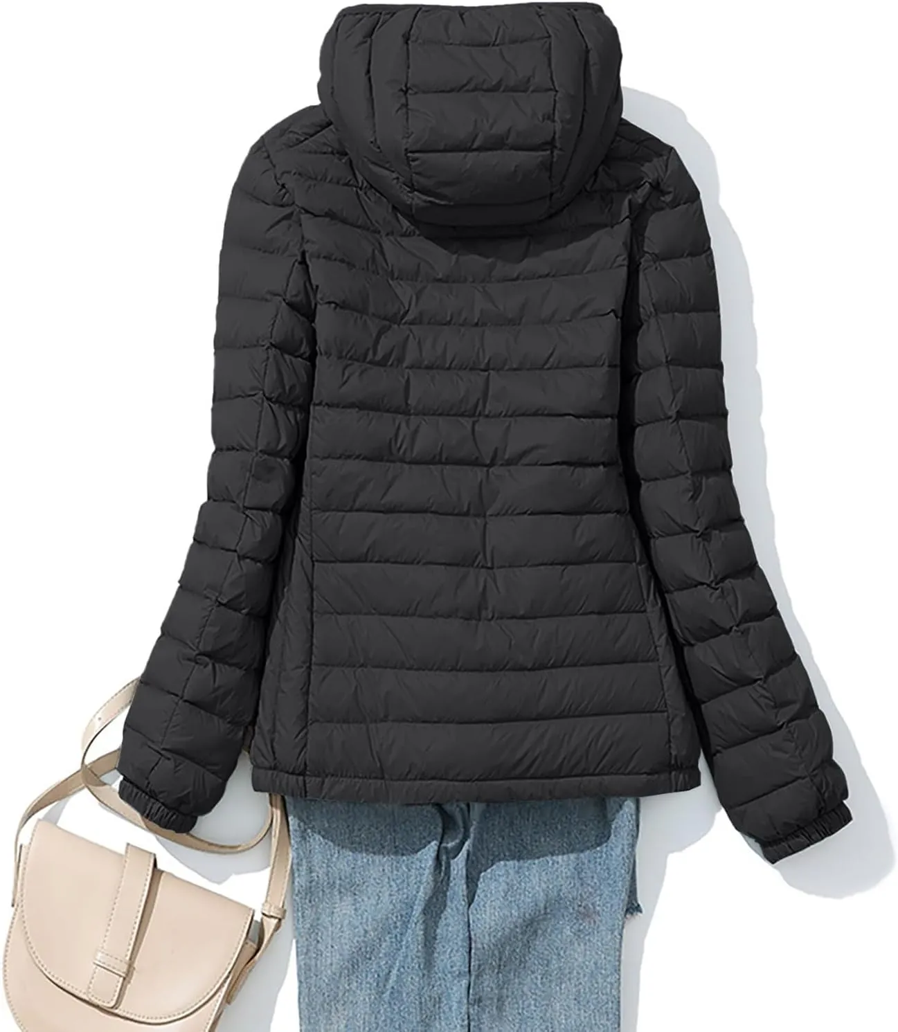 Women Puffer Jacket Hooded Warm Lightweight Packable Quilted Puffer Coat Outwear