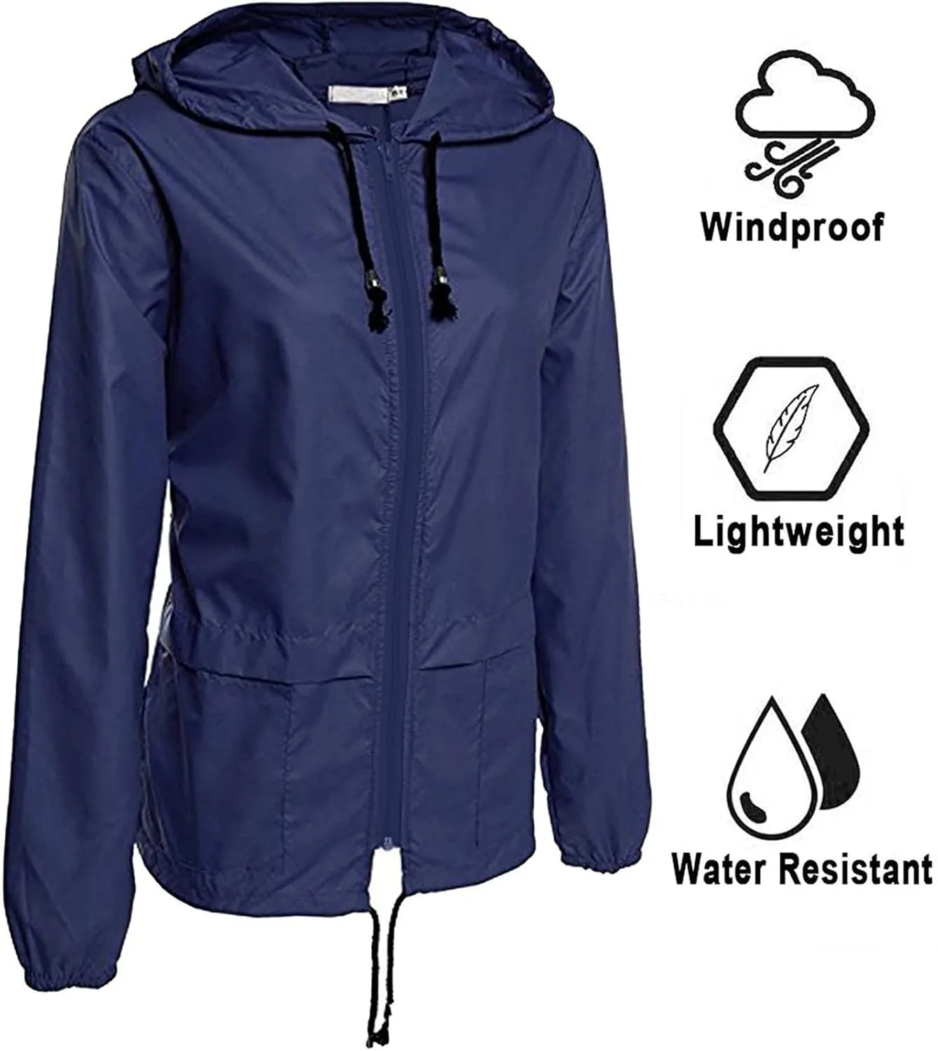 Women Rain Jacket Lightweight Waterproof Raincoat with Hood Windbreaker Outdoor Hiking Cycling Jacket Cardigan