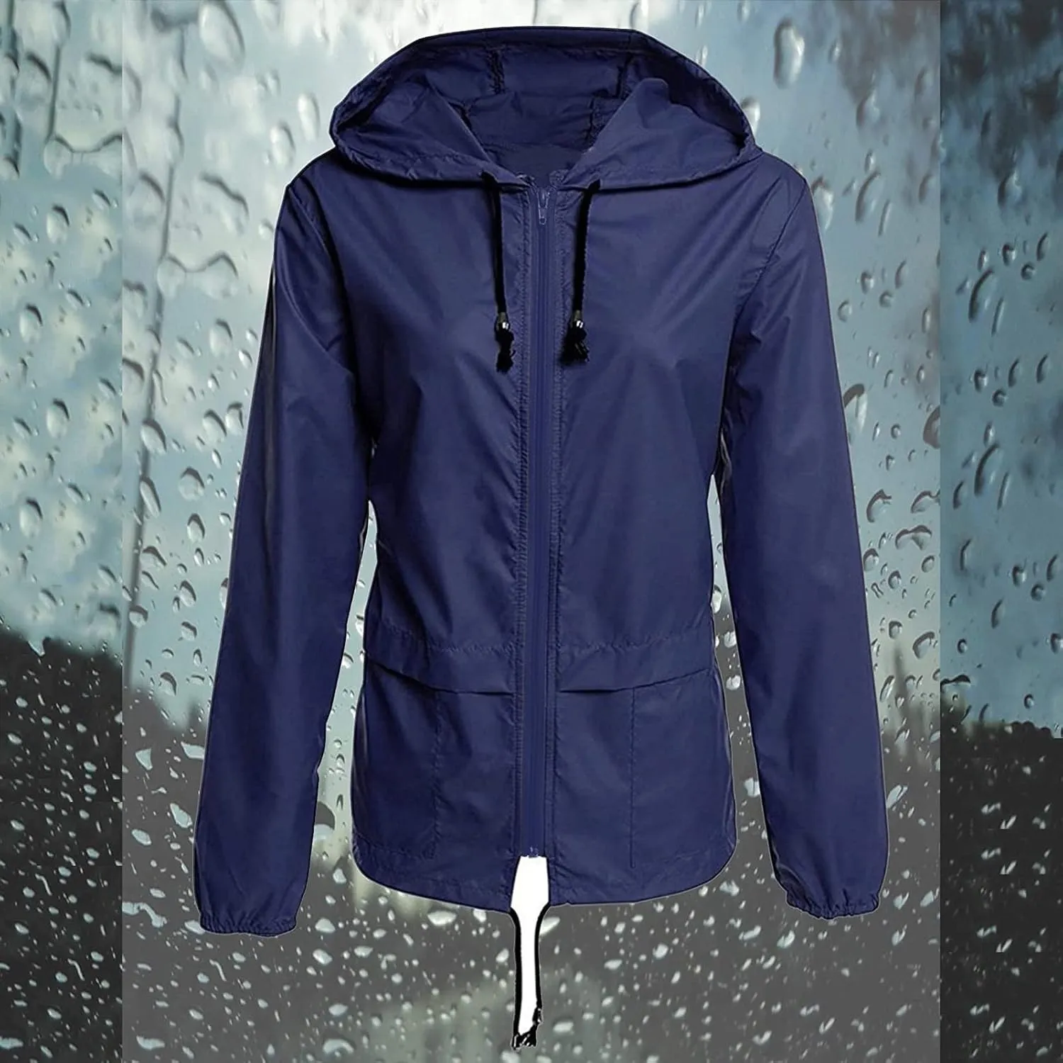 Women Rain Jacket Lightweight Waterproof Raincoat with Hood Windbreaker Outdoor Hiking Cycling Jacket Cardigan