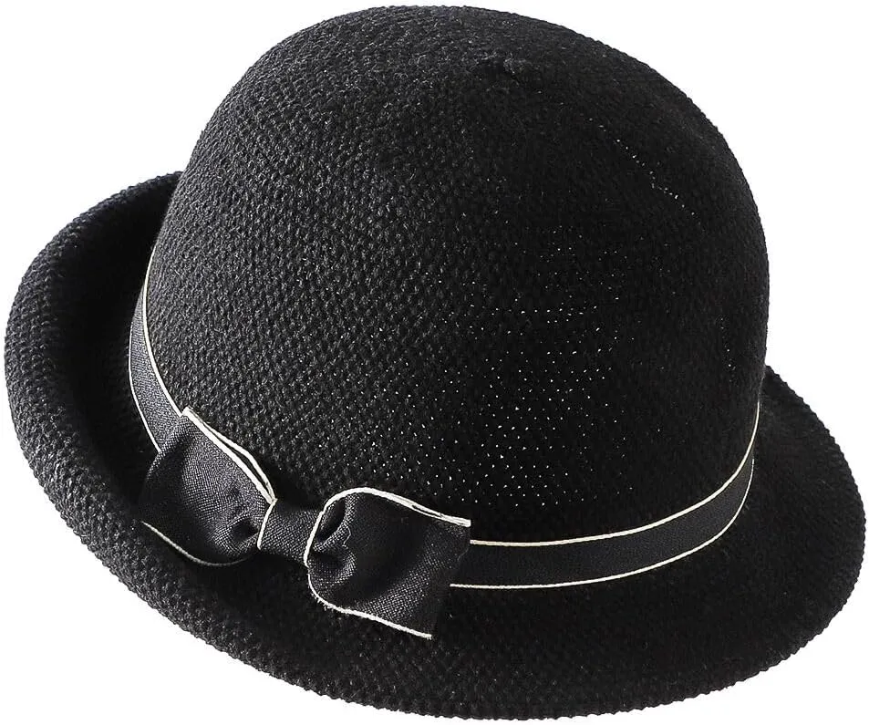 Women Straw Cloche Sun Hat Summer Church Hat Retro 1920s Round Beach Bowler Bucket Hats UPF 50  Rolled Brim Travel Cap