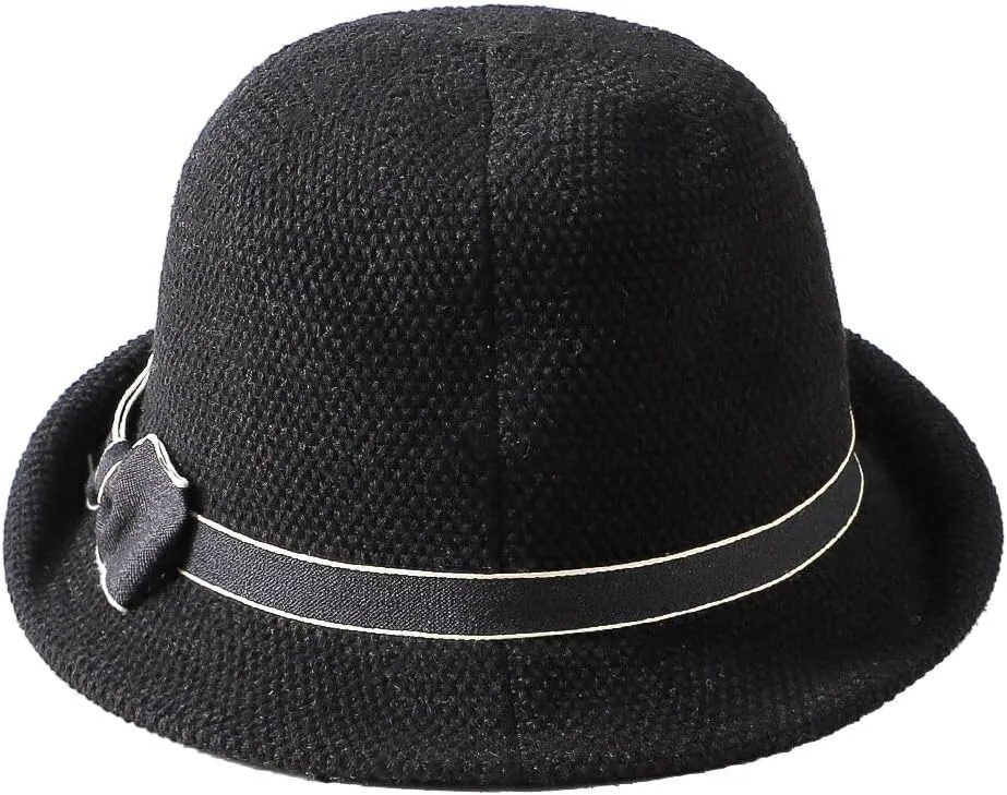 Women Straw Cloche Sun Hat Summer Church Hat Retro 1920s Round Beach Bowler Bucket Hats UPF 50  Rolled Brim Travel Cap