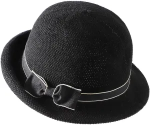 Women Straw Cloche Sun Hat Summer Church Hat Retro 1920s Round Beach Bowler Bucket Hats UPF 50  Rolled Brim Travel Cap