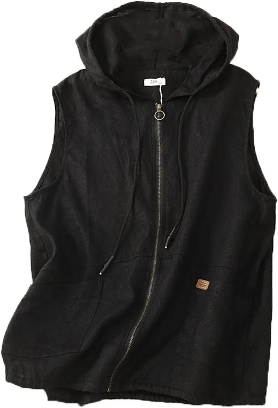 Women Vests with Pocket Hooded Linen Cardigan Casual Loose Stitching Sleeveless Vest Short Jacket Ladies Summer Plus Size Top