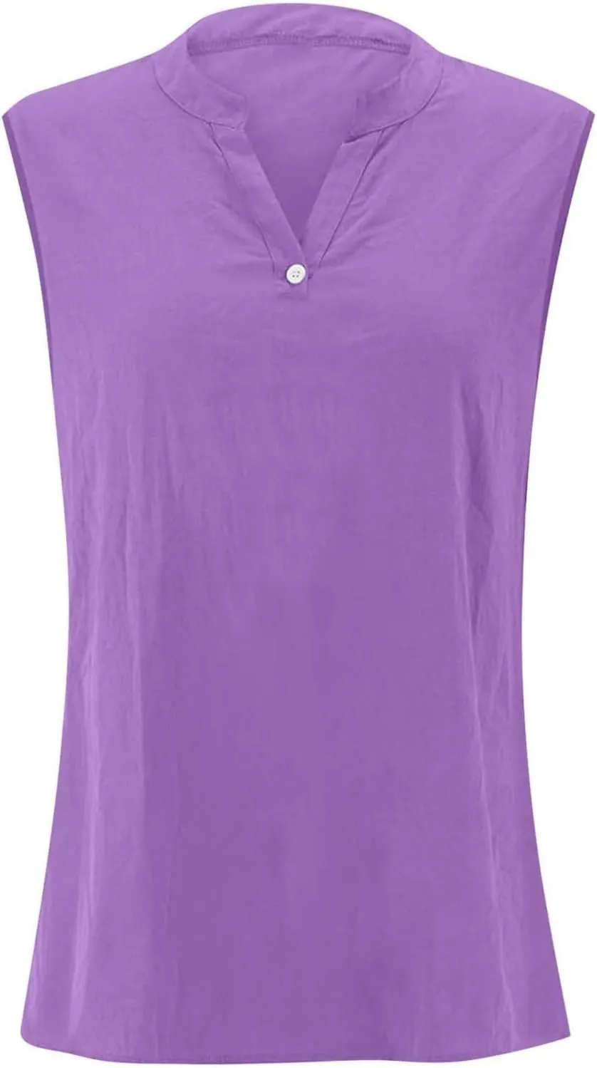 Women's 2025 Summer Tank Top V Neck Sleeveless Button Down T Shirts Trendy Lightweight Casual Loose Side Slit Tops