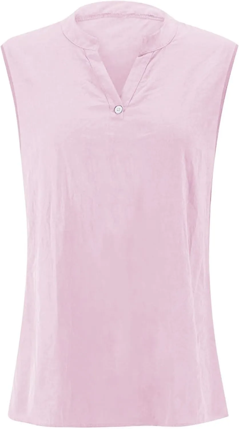 Women's 2025 Summer Tank Top V Neck Sleeveless Button Down T Shirts Trendy Lightweight Casual Loose Side Slit Tops