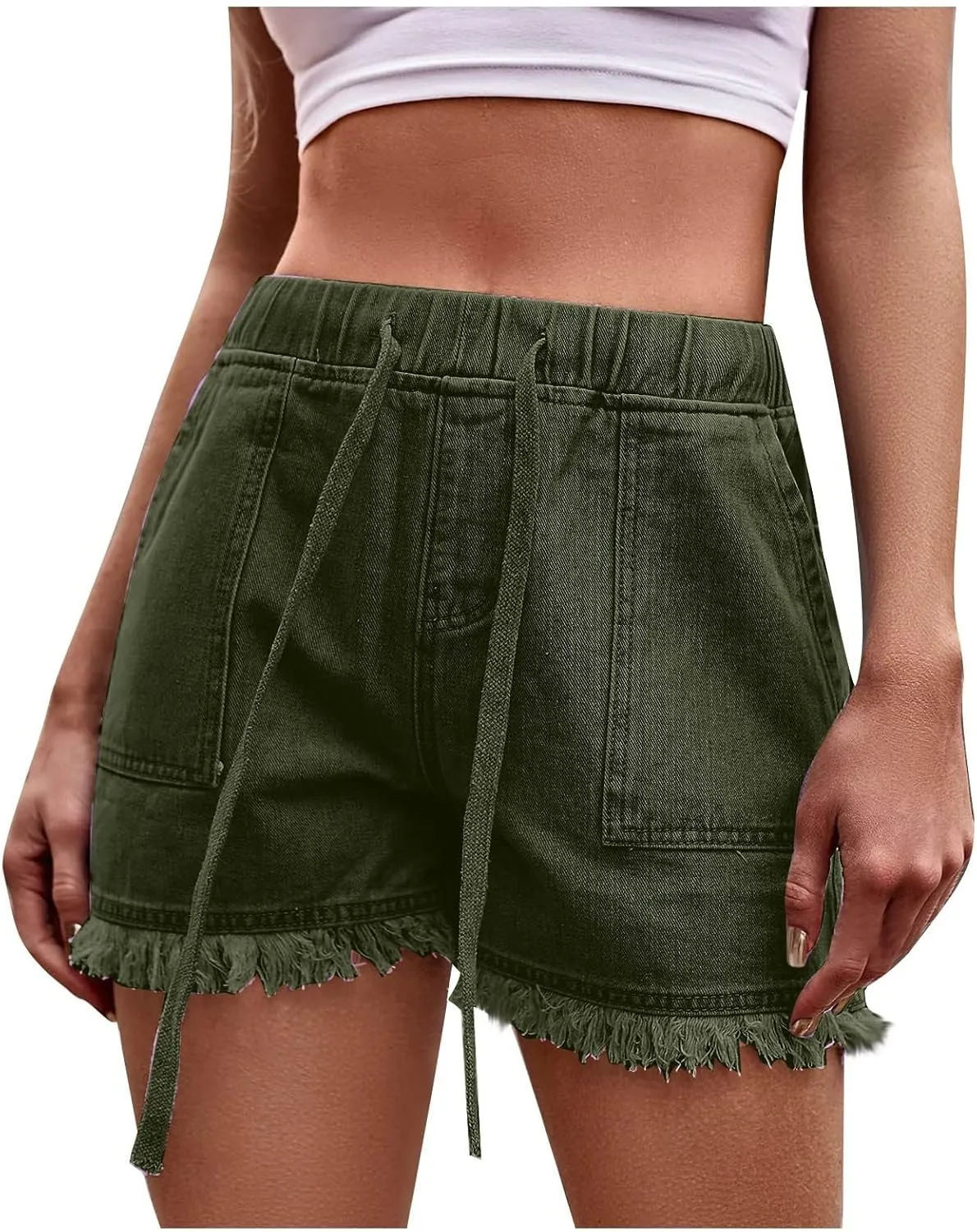 Women's 4" Denim Short Womens High Rise Shorts Stretchy Frayed Raw Hem Hot Short Jeans Casual Denim Jeans Shorts