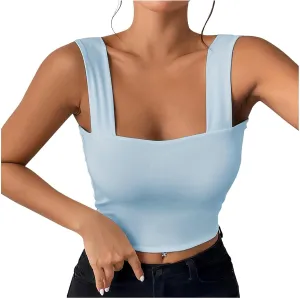 Womens Basic Tank Tops Summer Sexy Square Neck Sleeveless Basic Crop Shirts Casual Fashion Going Out Slim Fit Blouse