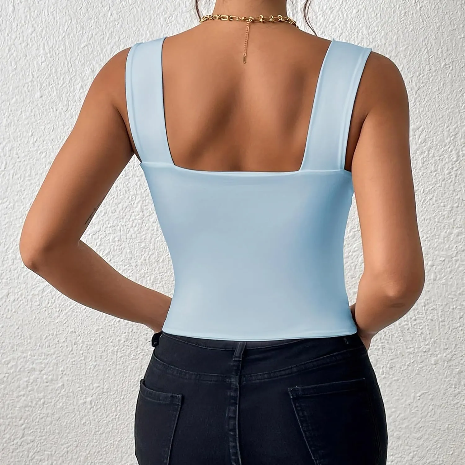 Womens Basic Tank Tops Summer Sexy Square Neck Sleeveless Basic Crop Shirts Casual Fashion Going Out Slim Fit Blouse