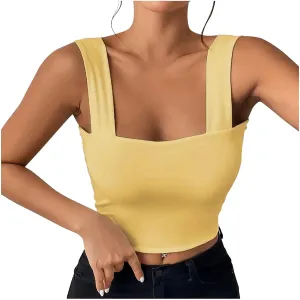 Womens Basic Tank Tops Summer Sexy Square Neck Sleeveless Basic Crop Shirts Casual Fashion Going Out Slim Fit Blouse