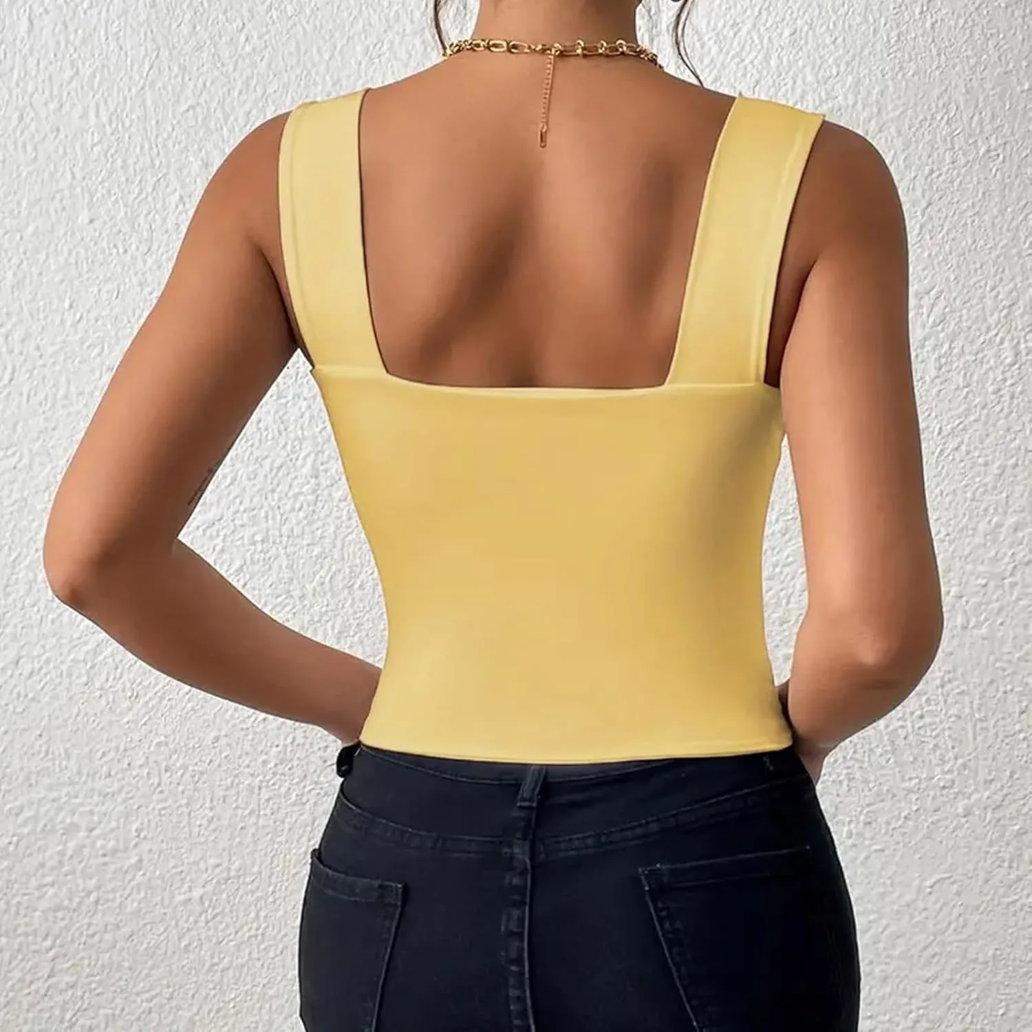 Womens Basic Tank Tops Summer Sexy Square Neck Sleeveless Basic Crop Shirts Casual Fashion Going Out Slim Fit Blouse