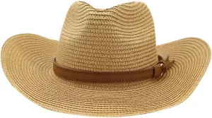 Womens Beach Sun Straw Hat Sun Hats for Women with Wide Brim, Foldable Floppy Straw Beach Hat for Women (Khaki, One Size)