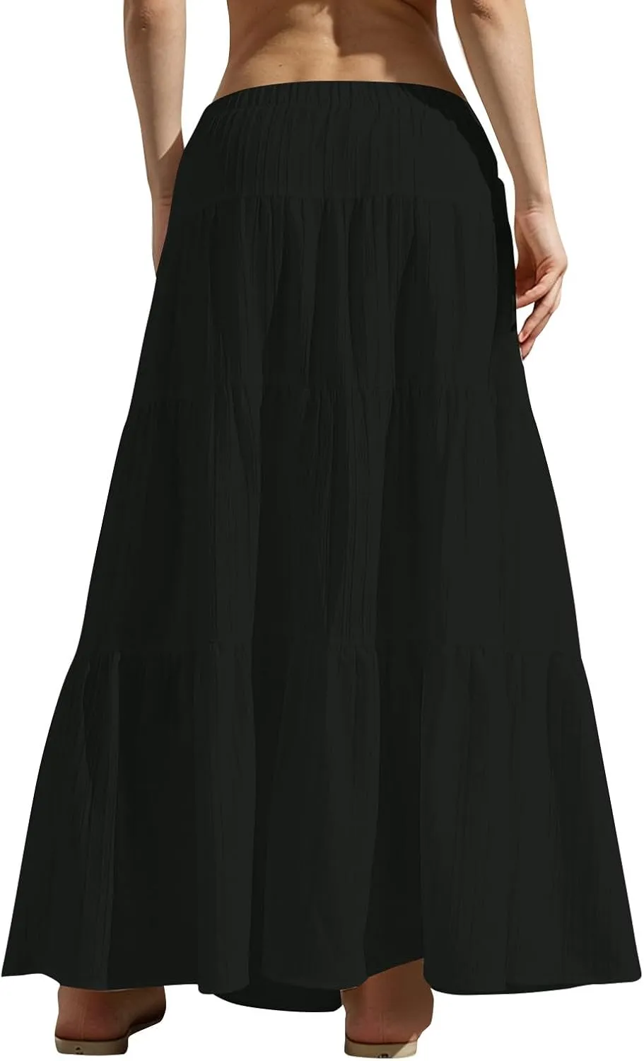 Women's Beach Vacation Skirts Summer Flowy Ruffle Boho Pleated Drawstring Maxi Skirt Casual Fashion Flowy Skirts