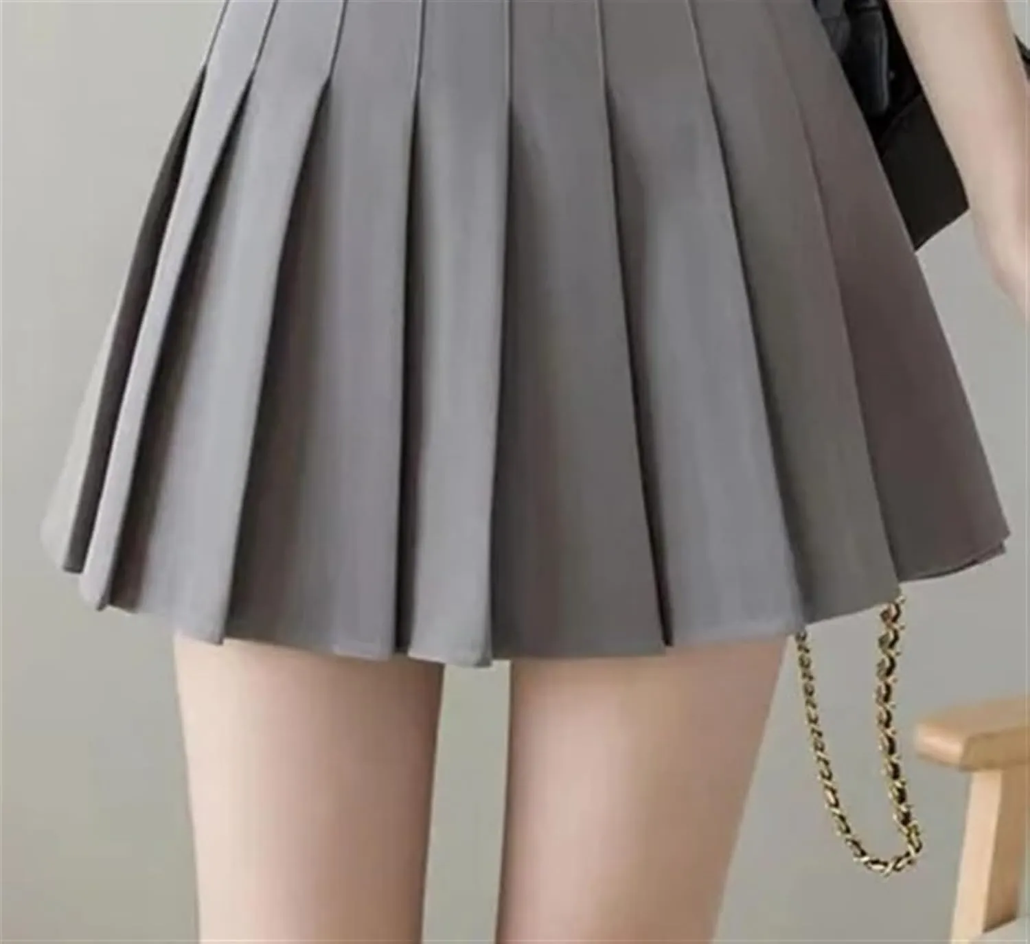 Womens Black Pleated Skirts High Waist Zipper Button Dancing Skirts Ladies Fashion Solid All-Match Mini Skirts(GRAY,Large)