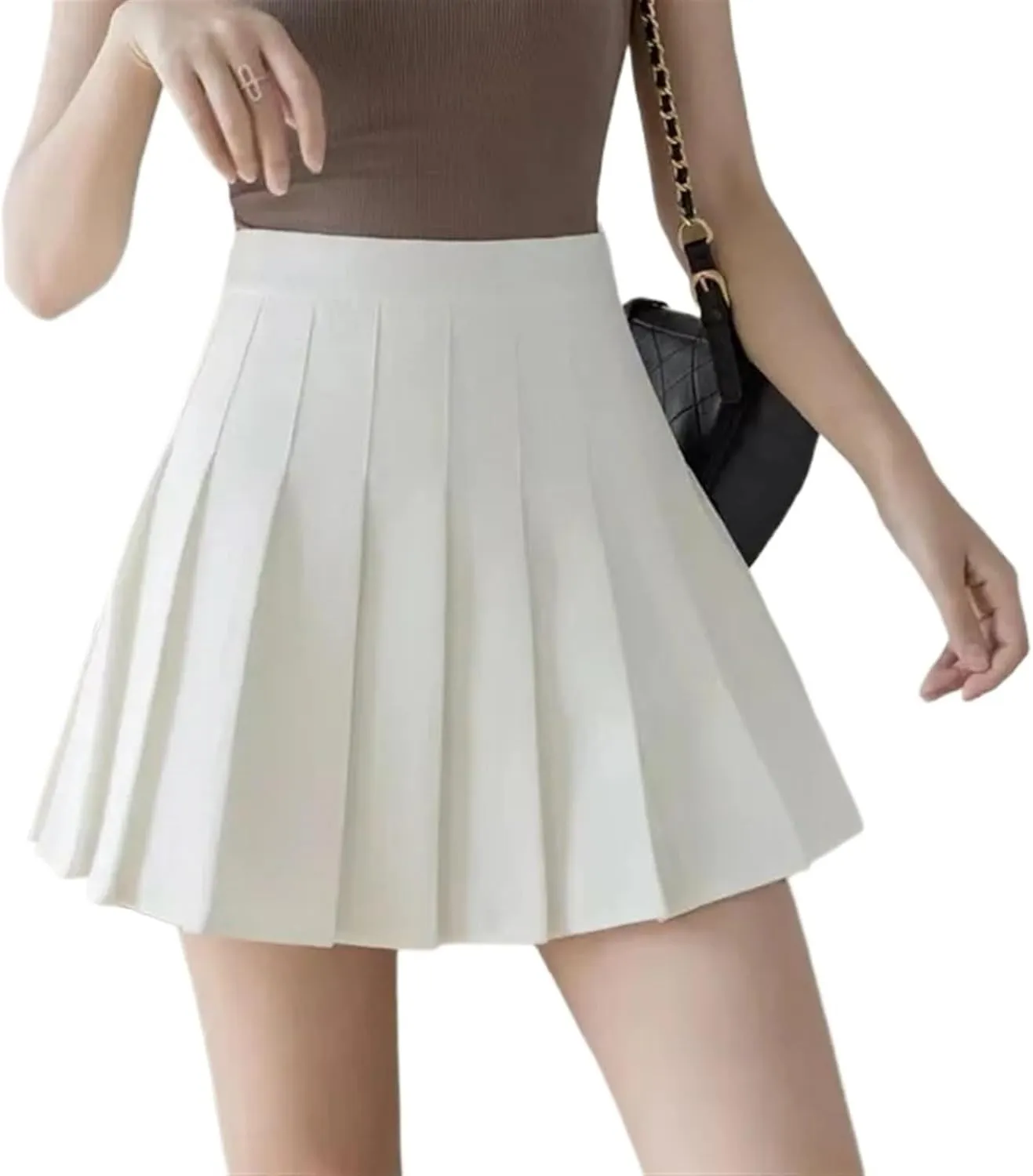 Womens Black Pleated Skirts High Waist Zipper Button Dancing Skirts Ladies Fashion Solid All-Match Mini Skirts(GRAY,Large)