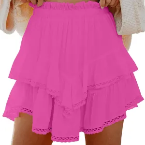 Women's Boho Ruffle Tiered Skorts Casual Fashion High Waist Pleated Skirts Solid Color Sexy Tennis Golf Skater Skort