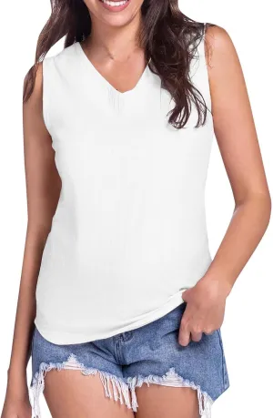 Women's Button Down Shirts Linen Roll Up Cuffed Sleeve V Neck Beach Shirt Casual Loose Solid Blouse Tops