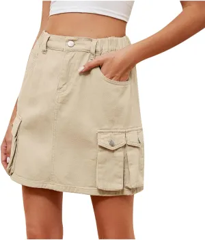 Womens Cargo Skirt Casual Denim Skirt Low Waist Pleated Jean Skirt Trendy A-line Mini Skirt Workwear Y2K Streetwear
