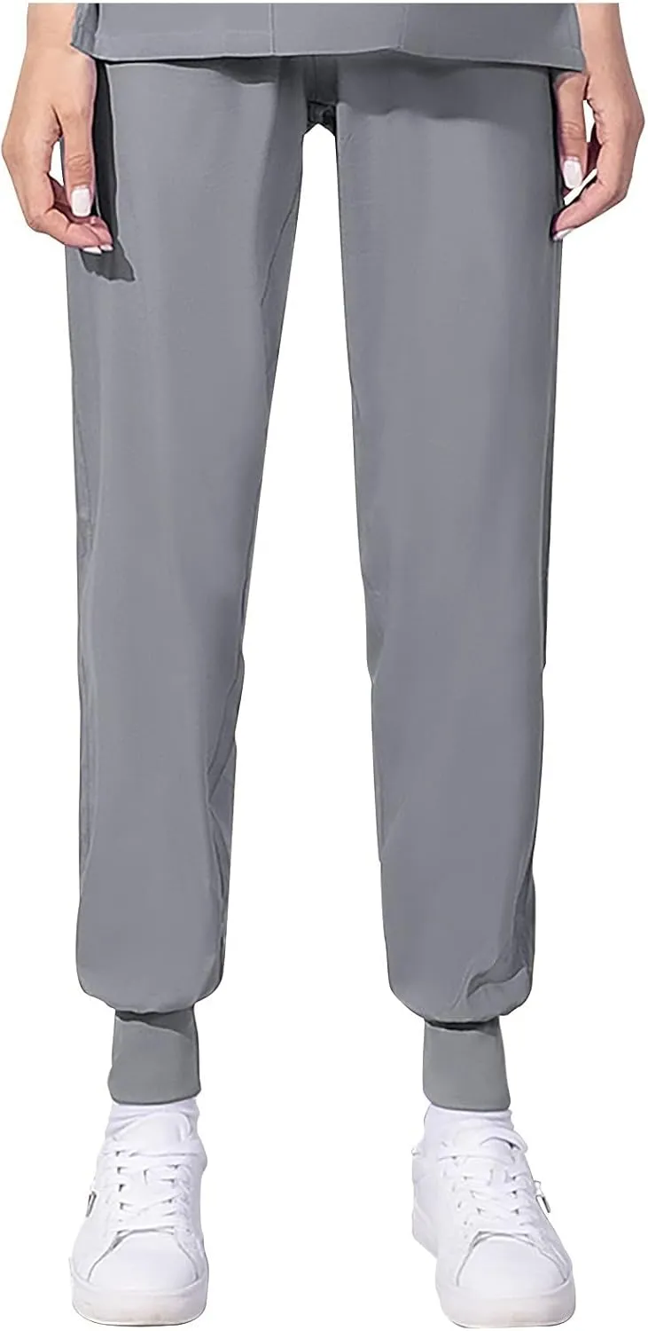 Women's Casual Cotton Trousers Elastic Waist Pants Solid Color Work Pants Workout Running Gym Palazzo Leggings