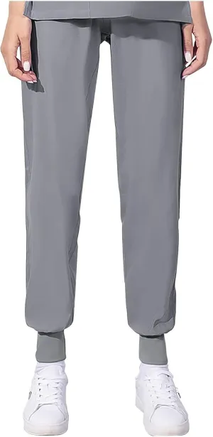 Women's Casual Cotton Trousers Elastic Waist Pants Solid Color Work Pants Workout Running Gym Palazzo Leggings