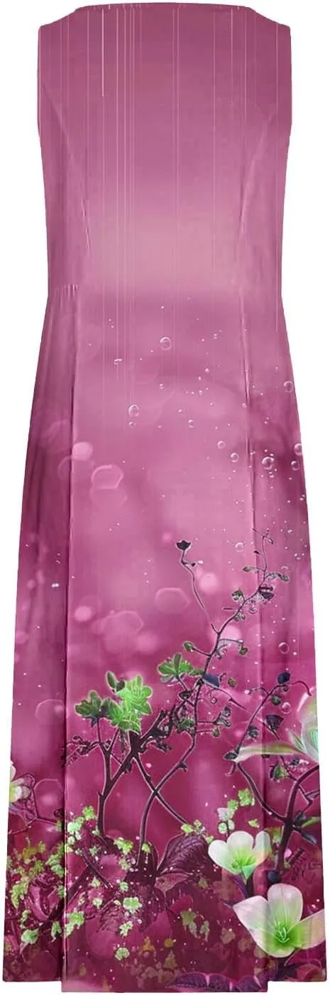Women's Casual Summer Dresses 2024 Sleeveless Floral Dress Loose Fit Flowy Shift Dress Midi Dress