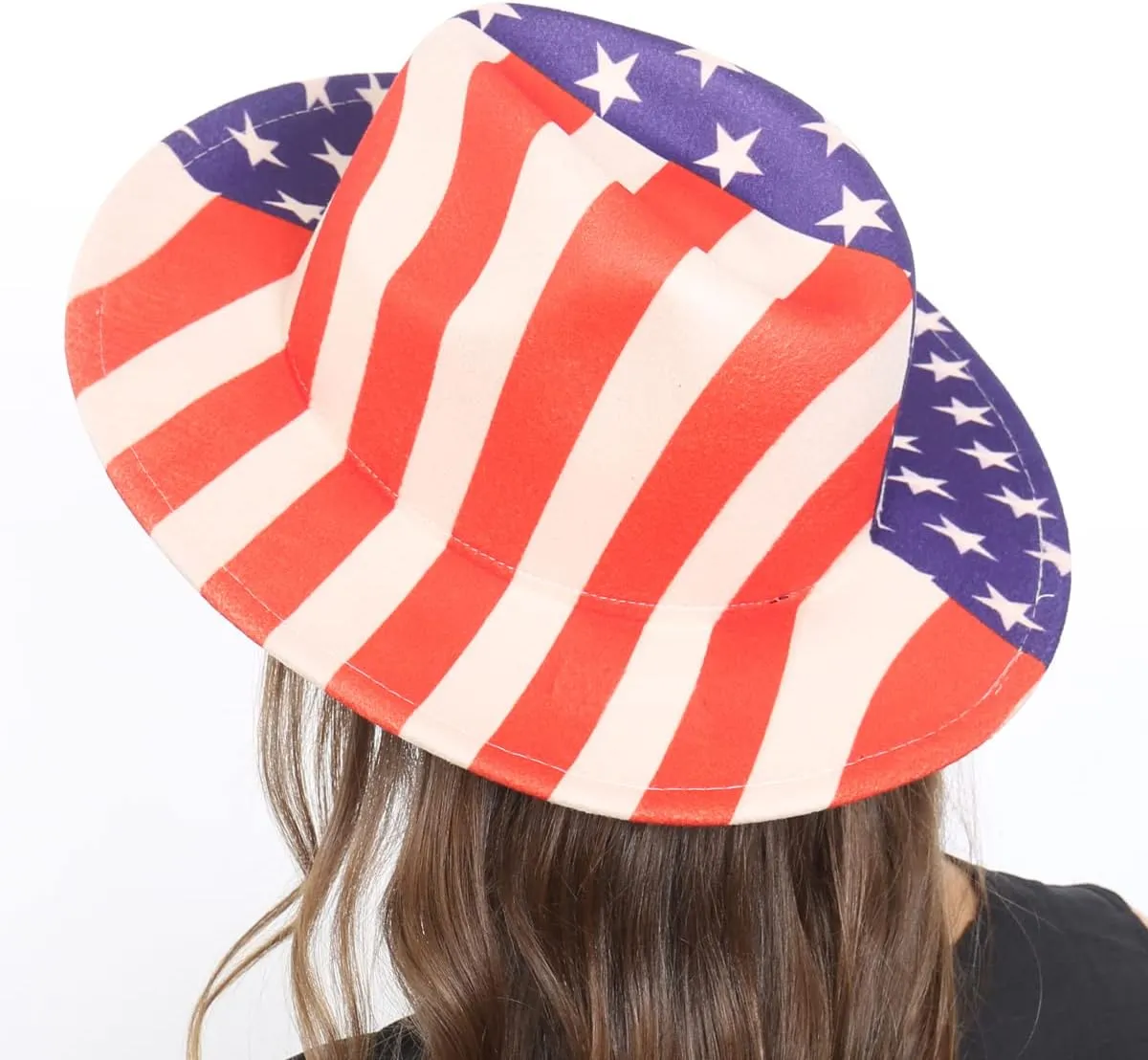 Women's Classic Wide Brim Felt Fedora Travel Western Fashion Hat, Adjustable Band American Flag Themed