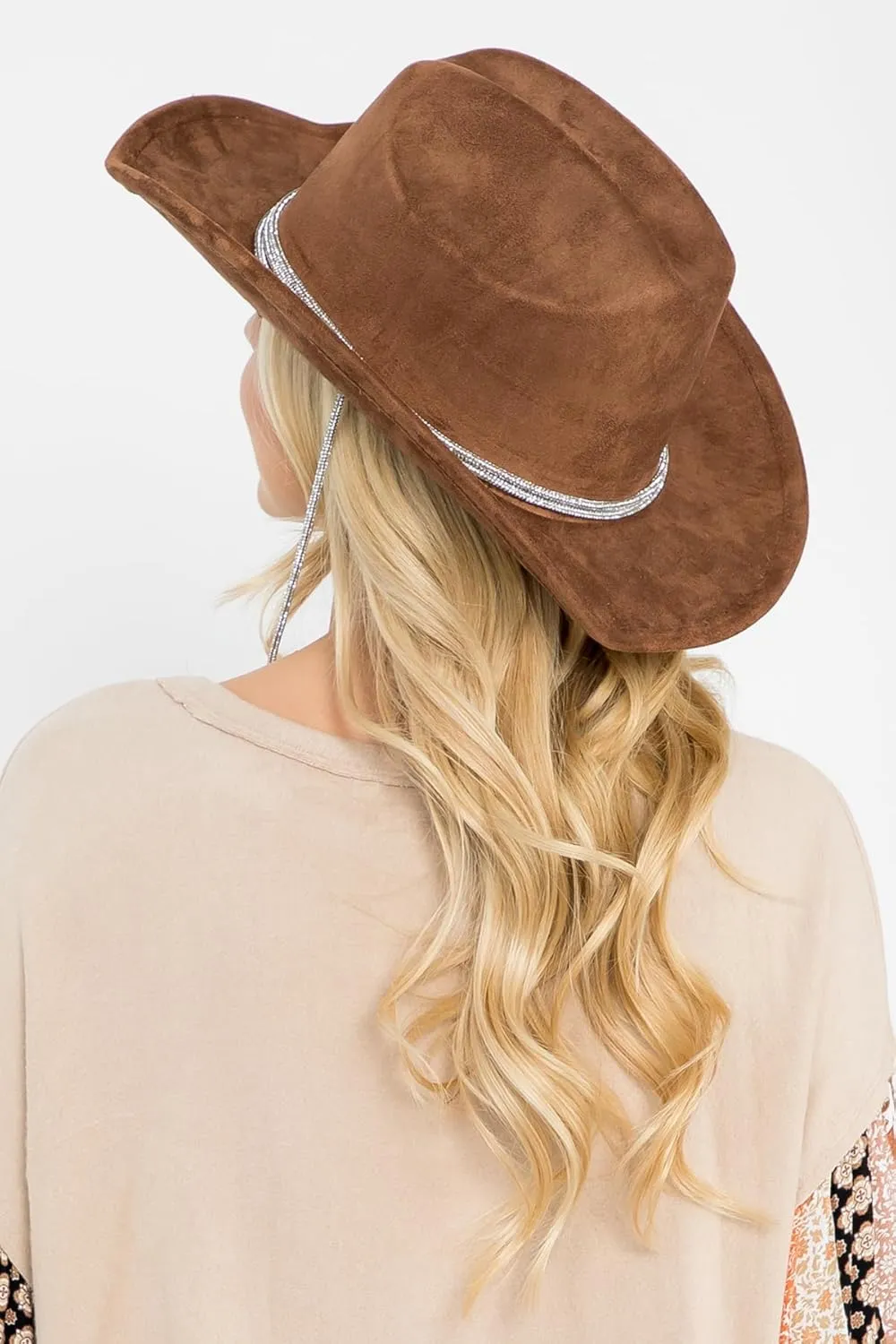 Women's Classic Wide Brim Felt Fedora Travel Western Fashion Hat, Adjustable Hat Band Rhinestone Glittered Lace