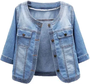 Womens Cropped Denim Jacket Short Sleeve Button Down Truck Jean Jackets Casual Short Denim Coat 2025 Trendy Outerwear