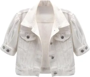 Womens Cropped Denim Jacket Short Sleeve Button Down Truck Jean Jackets Casual Short Denim Coat 2025 Trendy Outerwear