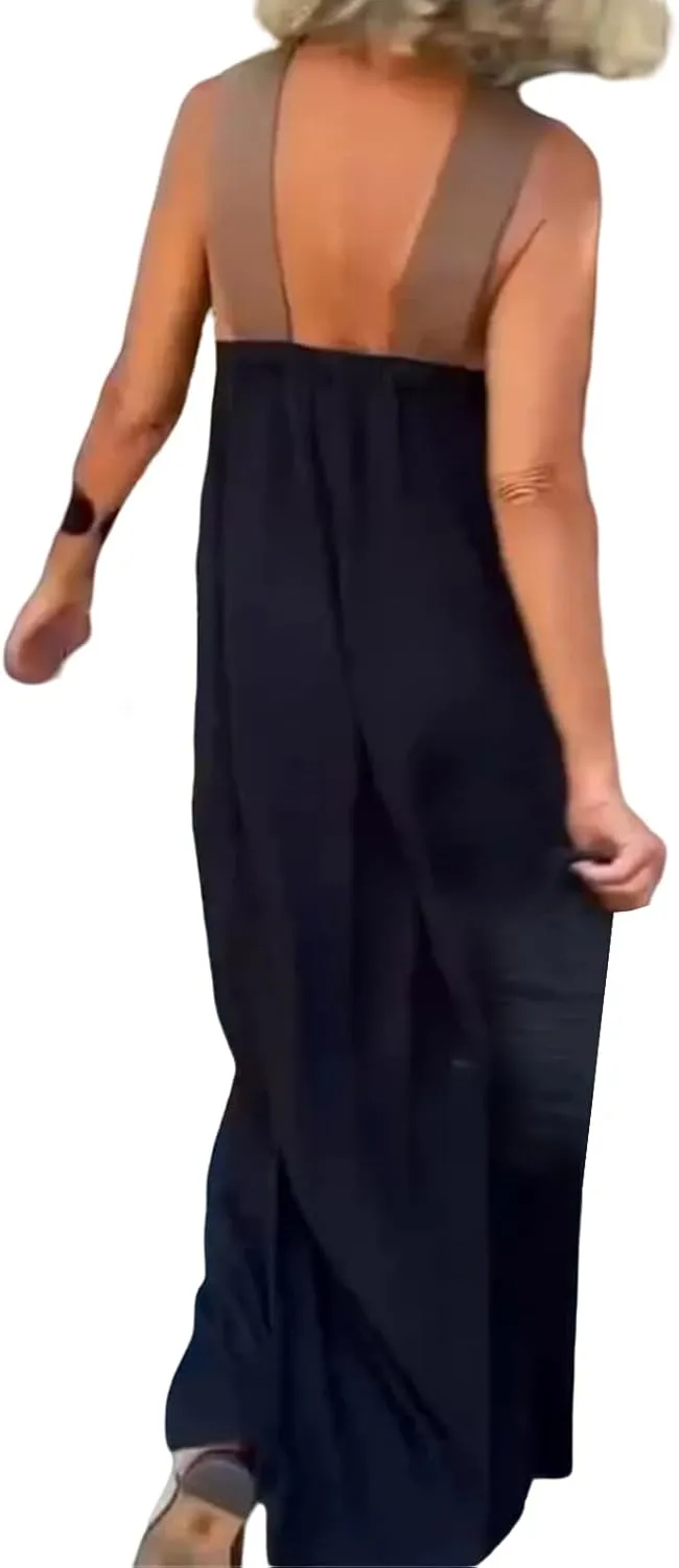 Women's Cross Halter Neck Sleeveless Stitching Dress Fashion Trendy Dressy Long Maxi Dresses Casual Sundress 2025