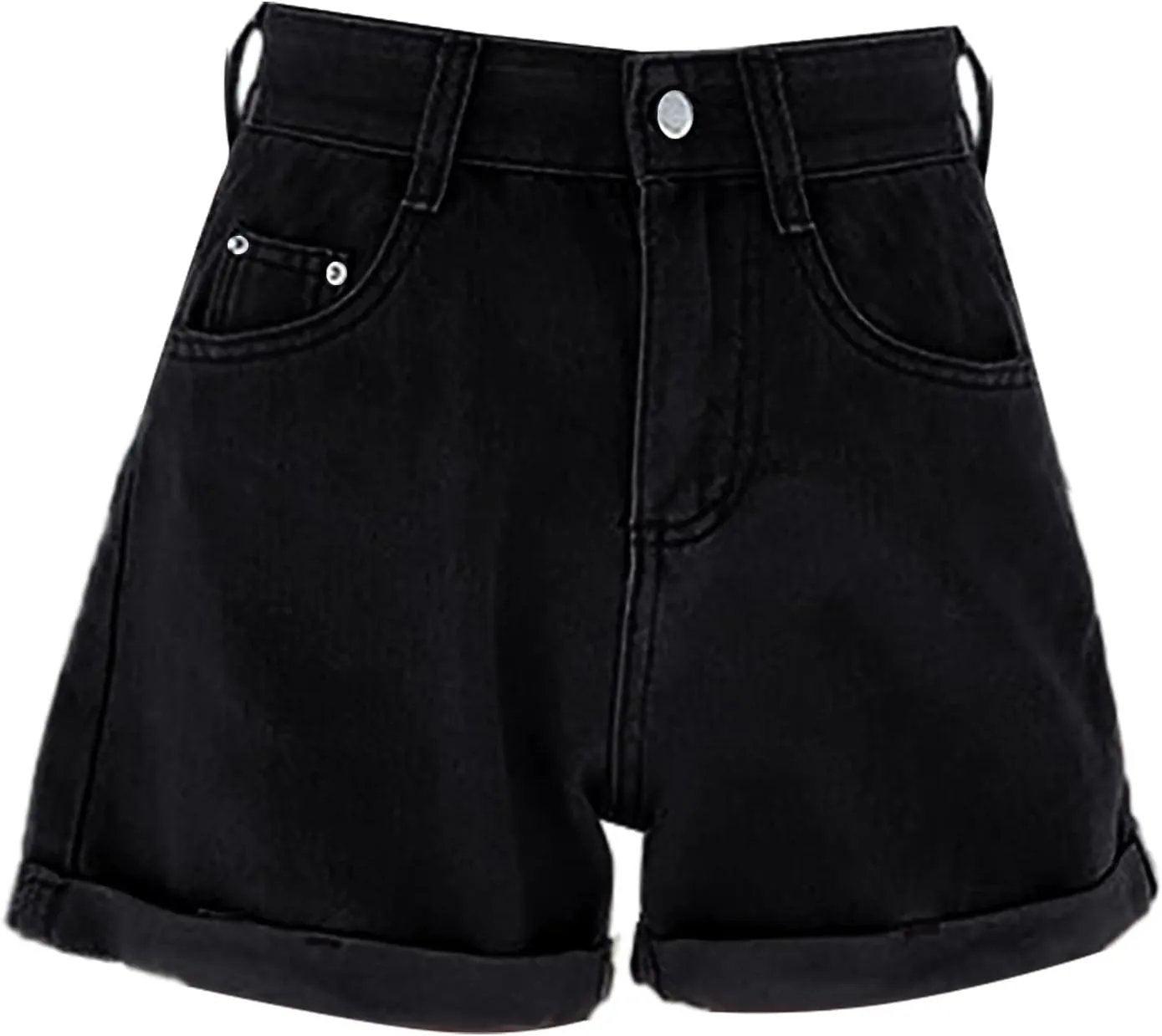 Womens Denim Shorts Stretchy High Waisted Summer Beach Jean Shorts Trendy Folded Hem Casual Loose Fit Short Jeans