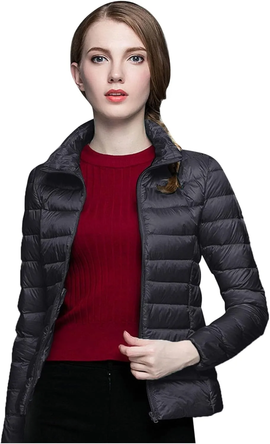 Womens Down Jacket Lightweight Windproof Slim Fit Cropped Bomber Jackets Winter Trendy Thermal Puffer Quilted Coats