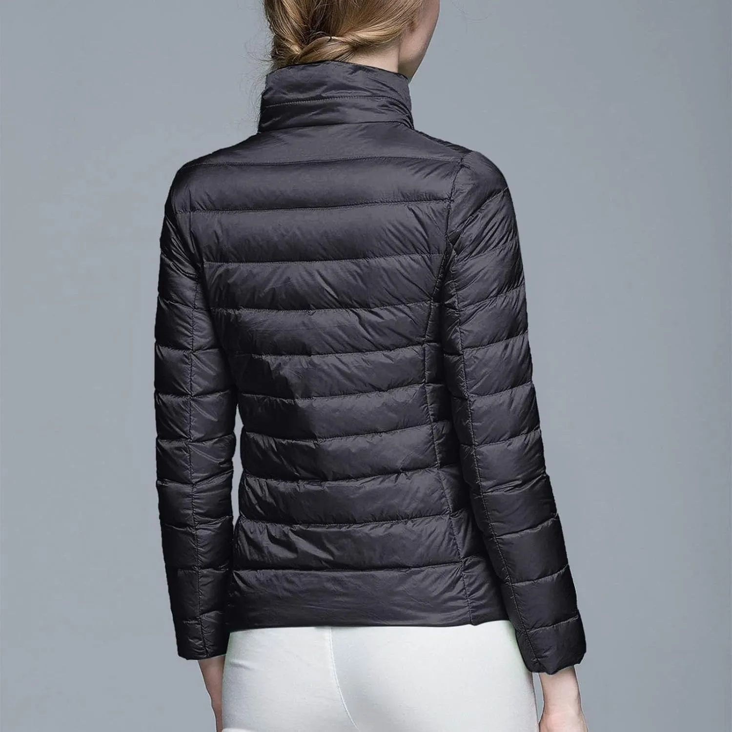 Womens Down Jacket Lightweight Windproof Slim Fit Cropped Bomber Jackets Winter Trendy Thermal Puffer Quilted Coats