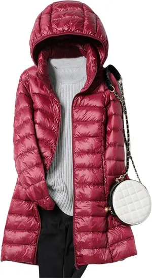 Women's Down Puffer Jackets Long Lightweight Casual Winter Coats Thin Slim Hooded Parka