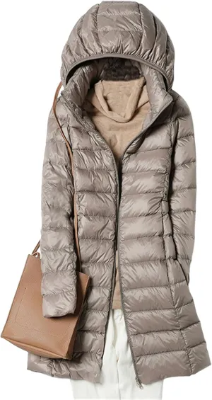 Women's Down Puffer Jackets Long Lightweight Casual Winter Coats Thin Slim Hooded Parka