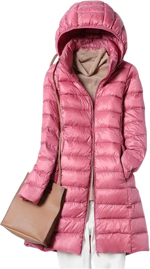 Women's Down Puffer Jackets Long Lightweight Casual Winter Coats Thin Slim Hooded Parka