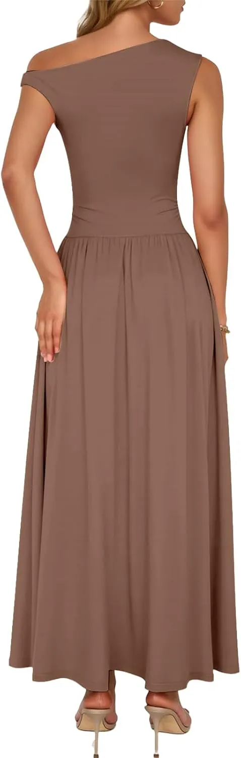 Women's Dresses One Shoulder Ruffle High Waist Flowy Dresses Sleeveless Fashion Trendy Dress Summer Sundress 2025