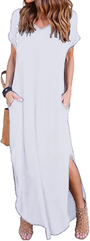 Women's Dresses Summer Plus Size Sundress Short Sleeve V Neck Dress Loose Fit Solid Color Dresses Split Dress 2025