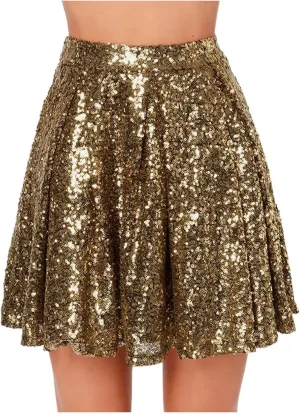 Women's Fashion Skirts High Waist Pleated Solid Color Short Skirts Loose Sequin Short Skirt Spring Dresses Mini