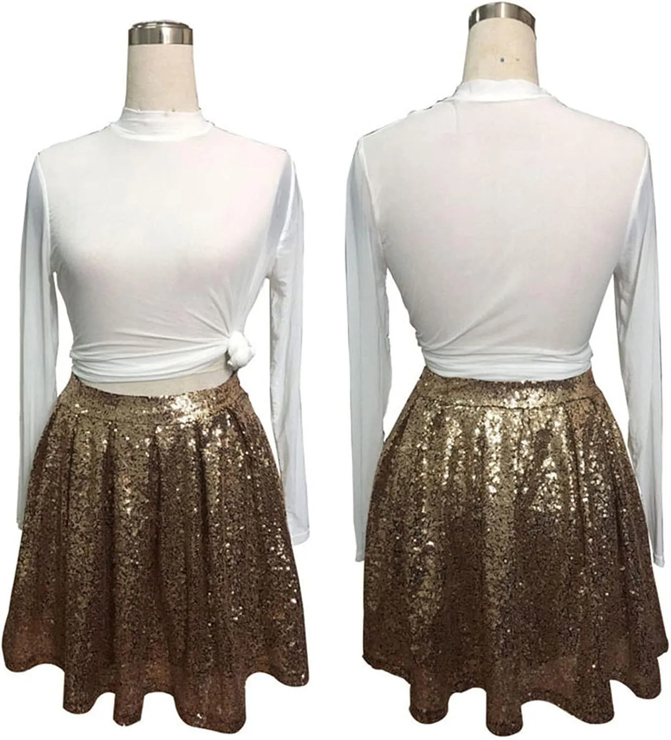 Women's Fashion Skirts High Waist Pleated Solid Color Short Skirts Loose Sequin Short Skirt Spring Dresses Mini
