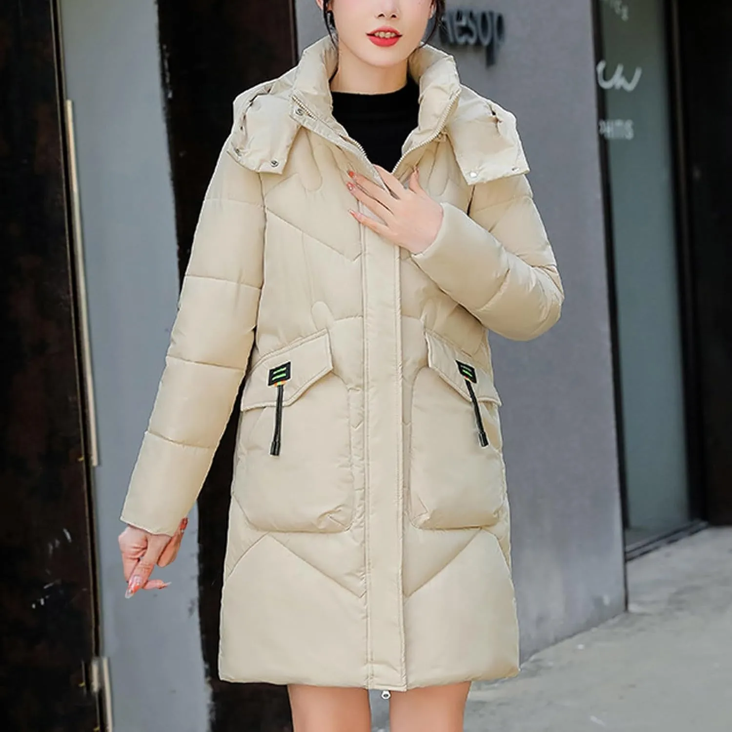 Womens Fashion Winter Coats Long Hooded Lightweight Quilted Jackets Plus Size Thicken Puffer Jackets Warm Down Coats